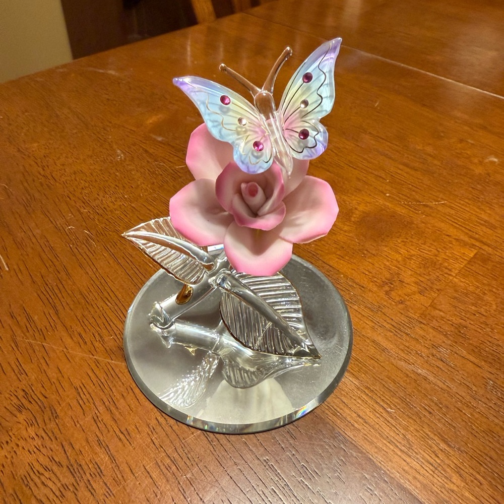 Elegant Pink and Silver Butterfly Rose by Glass Baron